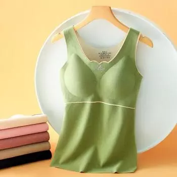 С подушкой на груди, немецкий бархатный бесшовный теплый жилет, женский плотный бархатный облегающий термобелье L