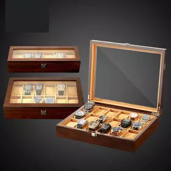 с прозрачной акриловой крышкой шкатулка для часов деревянная упаковка ювелирных изделий коробка портативная витрина для часов для мужчин hold 12 pcs