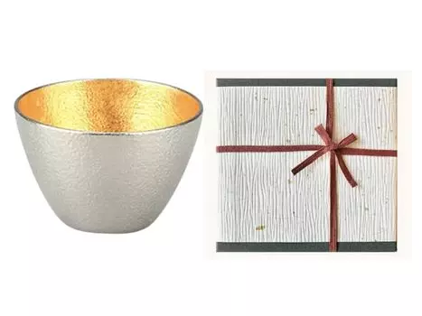 с японской стеклянной чашкой Nousaku с золотым листом [Упаковочная бумага] серебряный