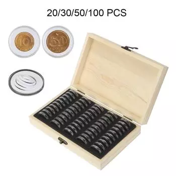С регулировочной накладкой Home Simple Commemorative Container Coin Storage Box Adjustable Antioxidant Wooden Commemorative Coin Collection Case 20PCS