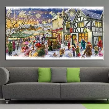 С Рождеством Большой 5D DIY Алмазная Картина Полный Горный Хрусталь Вышивка Пейзаж Дом Мозаика Рукоделие Домашний Декор Подарок R305 Full Round 20x40CM