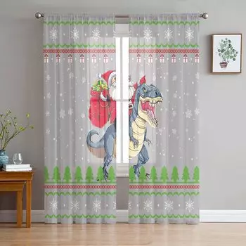 С Рождеством динозавр Санта-Клаус Снежинка прозрачная вуаль занавеска для окон для гостиной вечерние фон тюлевая занавеска 1 PCS W100XH250cm