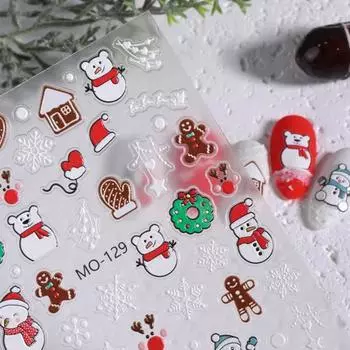 С Рождеством Христовым наклейки для ногтей в виде снежинок, снеговик, ультратонкие самоклеящиеся наклейки с рисунком медведя и гнома, милые наклейки C