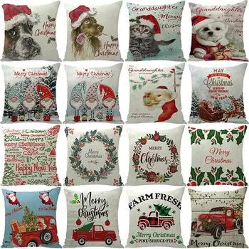 С Рождеством Христовым наволочка венок письмо льняная подушка чехол для рождественских праздников 45*45 cm