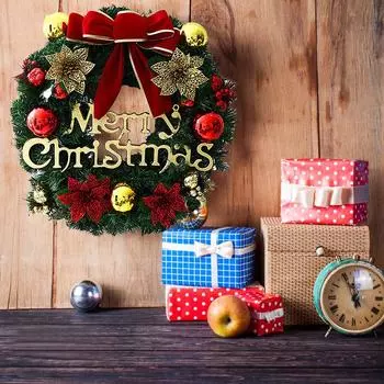 С Рождеством Христовым Венок Пуансеттия Дверь Стена Гирлянда Украшение красный