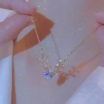 С Рождеством изысканные цирконовые ожерелья с изображением лося для женщин, роскошные хрустальные подвески в виде оленя, цепочка на ключицу, ожерелье, праздничные ювелирные изделия