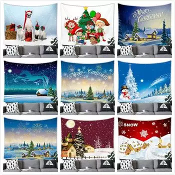 С Рождеством мультфильм снеговик трансграничный гобелен настенный 100x75cm