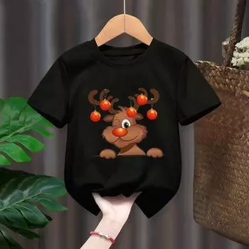 С Рождеством, новая мода, забавный подарок Санта-Клауса, детские футболки с рисунком, детская футболка с короткими рукавами для мальчиков, повседневный топ для девочек 100cm