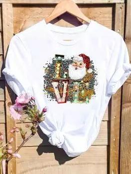С Рождеством, Новым годом, праздничным узором, футболка с Санта-Клаусом, милая модная женская футболка с принтом, женская футболка с круглым вырезом S белый