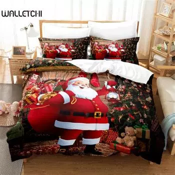 С Рождеством пододеяльник Санта-Клаус Снеговик красный комплект постельного белья с Новым годом Рождественский фестиваль подарки для женщин мужчин детский декор EU single(135x200cm)