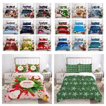 С Рождеством пододеяльники с красивым принтом, модная наволочка для девочек, постельное белье, двойной размер, домашний текстиль UK Single 135x200cm