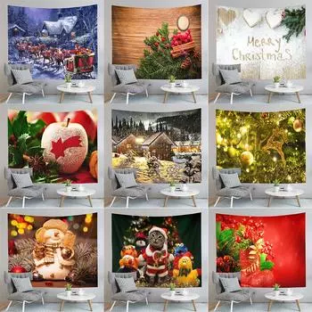 С Рождеством Рождественские елочные украшения печатный гобелен для дома, гостиной, спальни, настенное украшение, гобелен 100x75cm