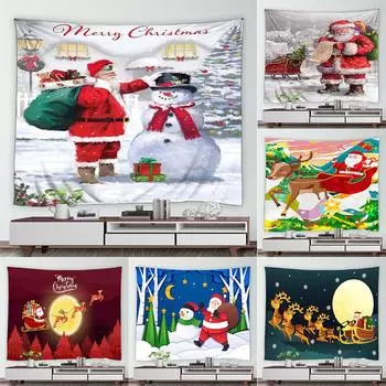 С Рождеством Санта-Клаус милый снеговик принт узор гобелен домашний декор стены общежития фон ткань гобелен 100x75cm