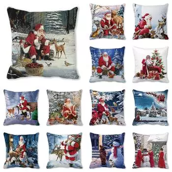 С Рождеством Санта-Клаус принт Чехлы для дома Гостиная Диван Украшение Подушка Наволочка 40X40CM