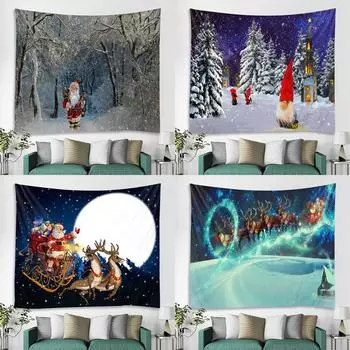 С Рождеством Санта-Клаус сани с принтом гобелен для дома, гостиной, спальни, украшение на стену, полиэстеровый гобелен 100x75cm