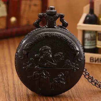 С Рождеством Санта-Кварц Черные карманные часы Рождественский подарок Подвеска, идеальный выбор для подарков мужчинам и женщинам