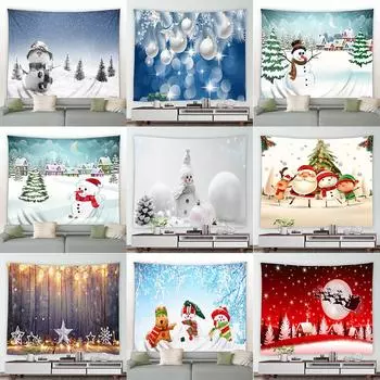 С Рождеством Санта-Снеговик с принтом гобелен для дома, гостиной, спальни, Настенный декор, тканевый гобелен 100x75cm