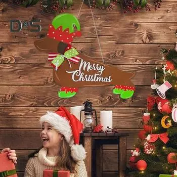 С Рождеством такса Добро пожаловать Дверной Знак Крытый Открытый Сад Передняя Дверь Настенная Собака Деревянная Дверная Табличка Подвеска Украшение Дома разноцветный