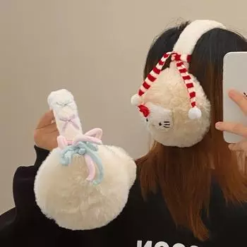 С Рождеством! Женские наушники-ушанки для кошек, которые сохранят уши в тепле зимой — предотвратите замерзание с помощью стильных наушников и утеплителей cat белый/красный