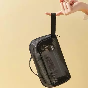 с ручкой прозрачная косметичка большой вместимости дорожная косметичка для хранения помады серый