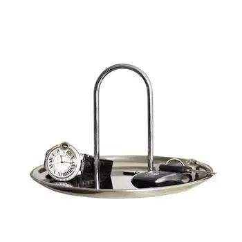 С ручкой, украшение для дома, поднос для хранения закусок в скандинавском стиле, круглый органайзер для рабочего стола из нержавеющей стали S