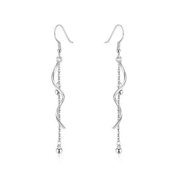 S-Shaped Ear Hook Slim Wavy Quimei Earrings Women S Fringed Chain Long Earrings Rotating Earrings copper