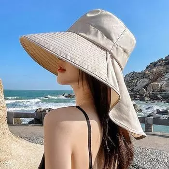 С шейным клапаном Защита от ультрафиолета Уличные панамы Широкие поля Женские солнцезащитные шляпы Летние солнцезащитные шляпы чёрный