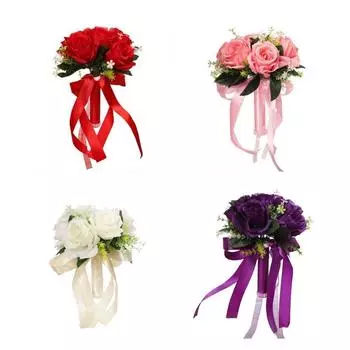 с шелковой атласной лентой искусственный свадебный букет креативный свадебный цветочный букет для подружки невесты темно-синий