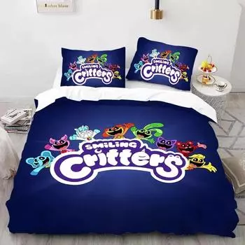 S-smiling Critters Cartoon Постельные комплекты Изысканный комплект постельного белья Пододеяльник Одеяло Комплект постельного белья Роскошный подарок на день рождения 135X200cm-2pcs