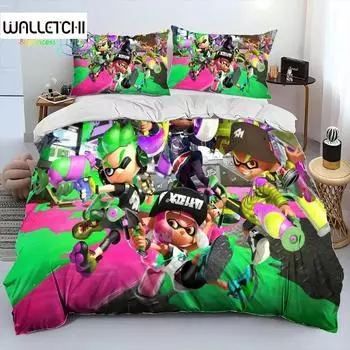 S-Splatoon Game Gamer Cartoon Bedding Set Single Twin Full Queen King Size Bed Set Adult Kid Bedroom Bedding Gift EU Single 135x200cm