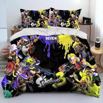 S-Splatoon Game Gamer Cartoon Comforter Постельное белье, пододеяльник, наволочка, комплект постельного белья размера King Queen для мальчиков 70x133cm 2pcs