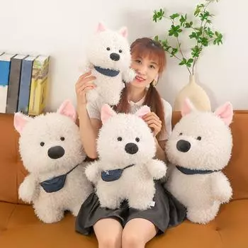 С сумкой белая плюшевая игрушка собака имитация милая кукла собака милая маленькая плюшевая кукла собака подарок на день рождения 25cm-style 2