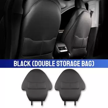 С сумкой для хранения, противоударная накладка на спинку сиденья автомобиля, защитная кожаная накладка для Tesla Model 3, модель Y, коврик против грязи Double Bag Black