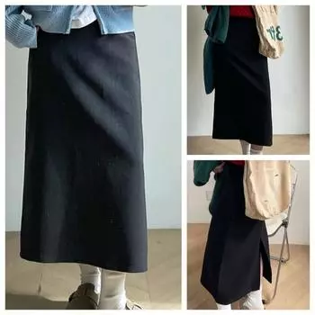 С юбками-пальто свитера осень и зима новый серый костюм с разрезом сзади юбка M серый