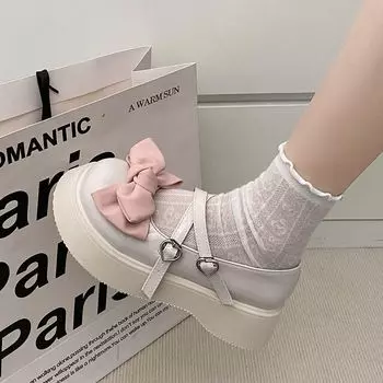 С юбкой неглубокие одинарные туфли женские 2025 новые летние черные банты с круглым носком японские jk маленькие кожаные туфли на толстой подошве 35