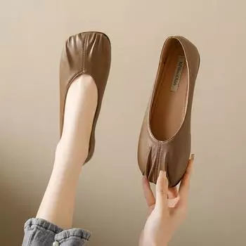 С юбкой одинарные туфли женские весенние мягкая подошва 2025 ранняя весна не устают ноги модные плоские женские шапочки туфли одна педаль 36