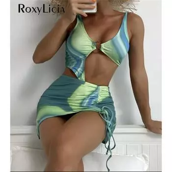 С юбкой, сексуальный асимметричный вырез, цельный купальник, женский купальный костюм с мягкой подкладкой, купальный костюм, женский купальный костюм S синий