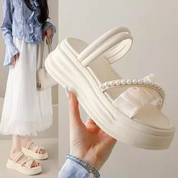 С юбкой тапочки женская верхняя одежда летние феи сандалии Drag Two носить толстые подошвы пляжные сандалии модные женские летние дышащие туфли 35