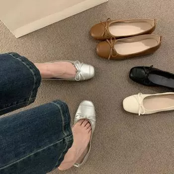 С юбкой в стиле феи, серебристые, мягкие, кожаные, с мягкой подошвой, туфли бабушки с одной педалью, легкие балетки, нежные вечерние туфли 35 серебряный