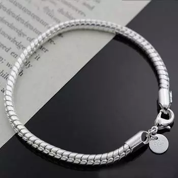 С удостоверениями настоящий тибетский серебряный браслет из змеиной кости для женщин и мужчин, классические гладкие/мягкие браслеты 3 мм 20 см Hb001 20cm