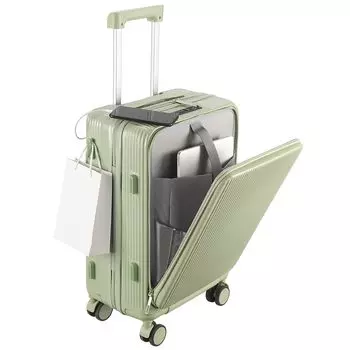 с USB-накопителем S, большой, деловой, зеленый [MULARDA] Футляр с передним открыванием, чемодан для ручной клади, ударопрочный, сверхлегкий, порт, размер, емкость, 1-3