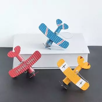 С веревкой Модель самолета из железа Художественная модель биплана Мини-комната Подвесные украшения Витрина магазина красный