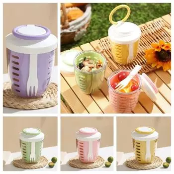 с вилкой Завтрак Соковый стакан Ins Бутылка молока Портативный контейнер для свежести фруктов Фруктовые салаты жёлтый