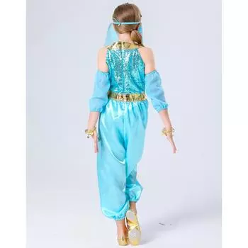 S-XL детский костюм принцессы Жасмин, маска в стиле вестерн для девочек на Хэллоуин, баннер для поиска волшебной лампы, костюм для танцовщицы 120cm зелёный