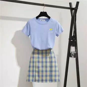 S-XL Летняя женская тонкая милая и милая футболка с круглым вырезом + сумка в клетку, шорты в клетку, 2 шт., офисные женские тонкие футболки, шорты, костюмы XL