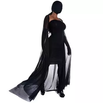 S-XL Платье вампира в маске ведьмы, накидка 2024 Новый костюм на Хэллоуин Маскарад S чёрный