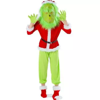 S-XL подкод Рождественская одежда, детская рождественская одежда с зелеными волосами монстра Гринча, рождественский комплект одежды для девочек S