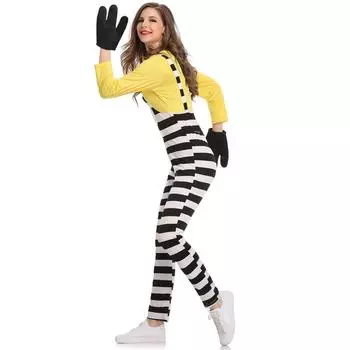 S-XL полосатый женский комбинезон Миньон косплей костюм на Хэллоуин косплей, игровая униформа M жёлтый