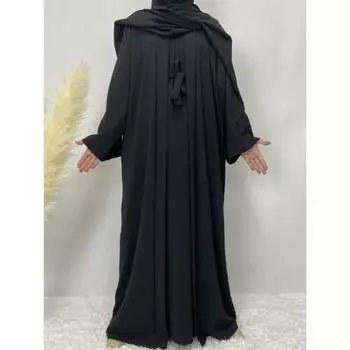 S-XXL Ближневосточное религиозное женское однотонное большое многоцветное платье-халат S чёрный