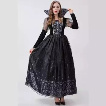 S-XXL новая модель, костюм демона-королевы-черепа, платье вампира, костюм для маскарада, костюм на Хэллоуин. S чёрный